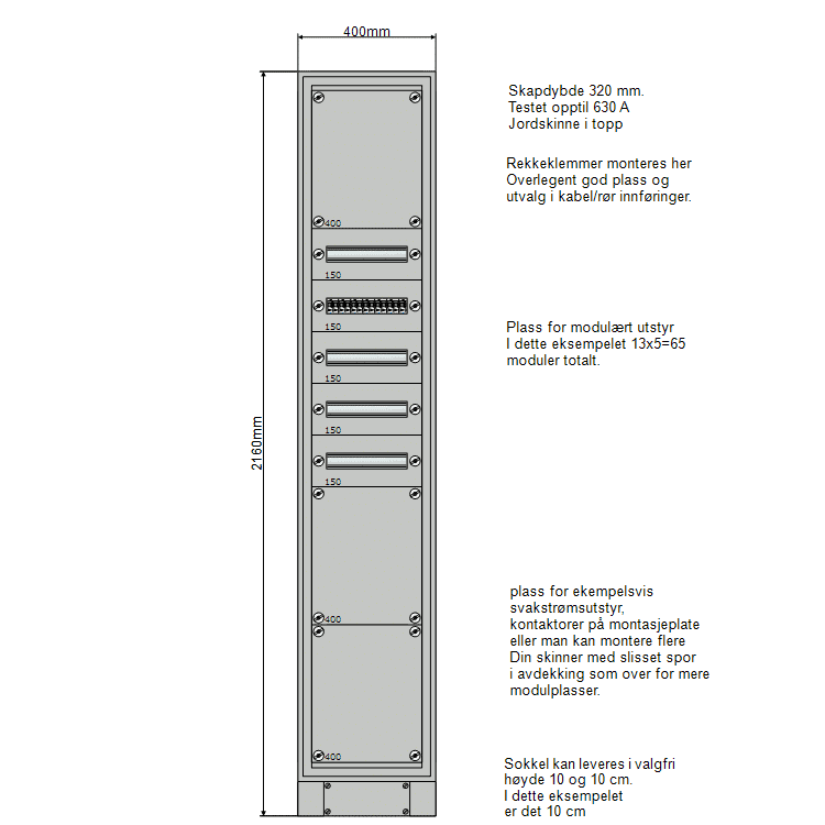 Underfordeling IT 230V 400mm, 5-10 rader