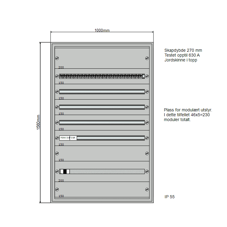 160A Modulskap 1000x1560 5 rader