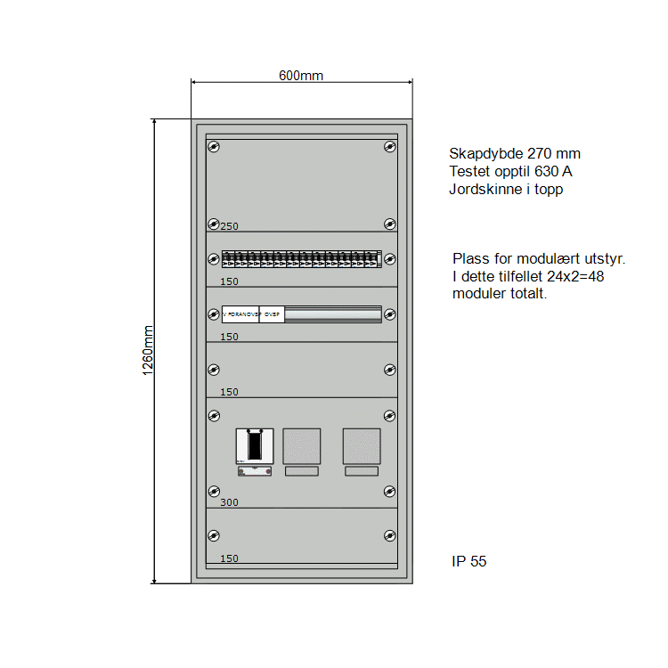 250A Modulskap 600x1260 2 rader
