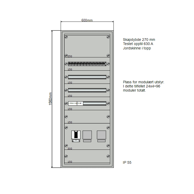 250A Modulskap 600x1560 4 rader