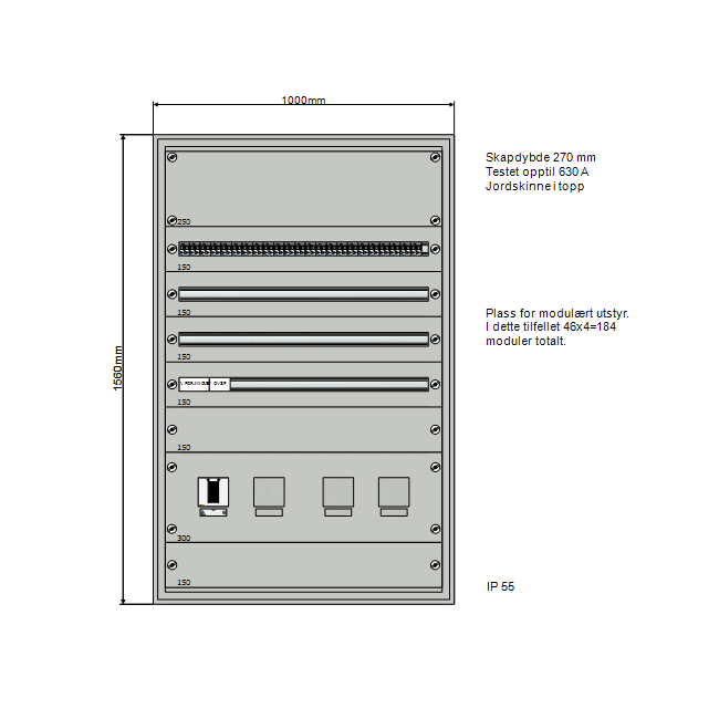 250A Modulskap 1000x1560 4 rader