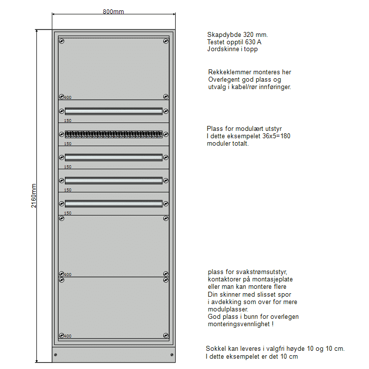 Underfordeling IT 230V 800mm, 5-10 rader