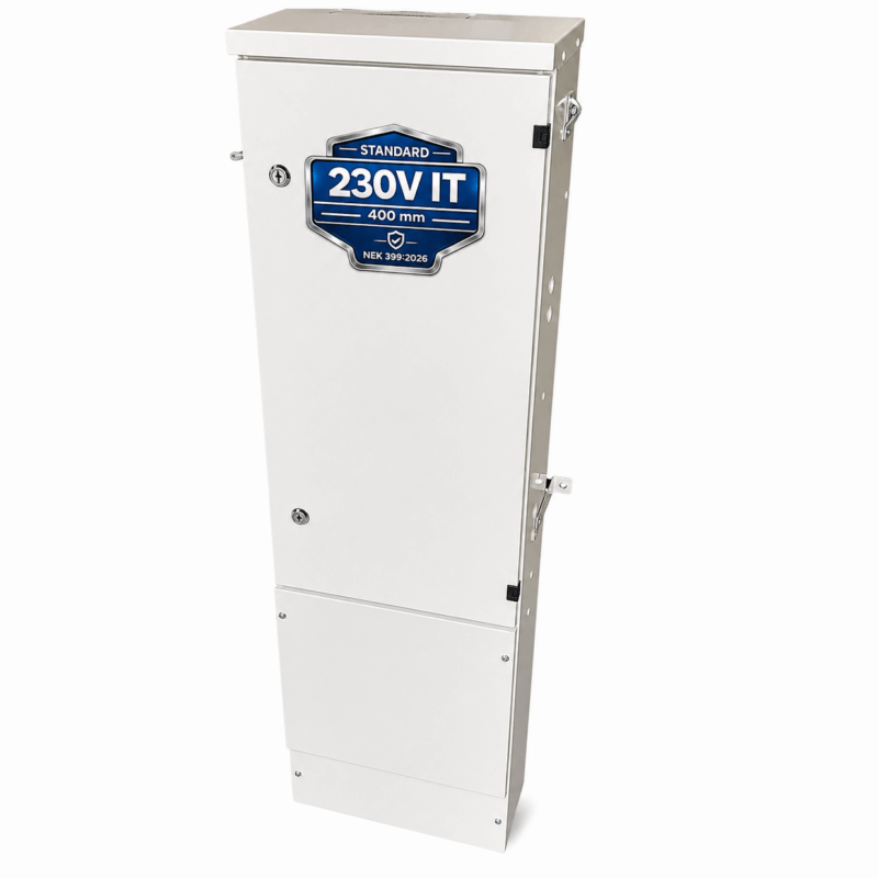 Tilknytningsskap 230V IT standard 400 mm i hvit RAL 9010 utførelse – NEK 399