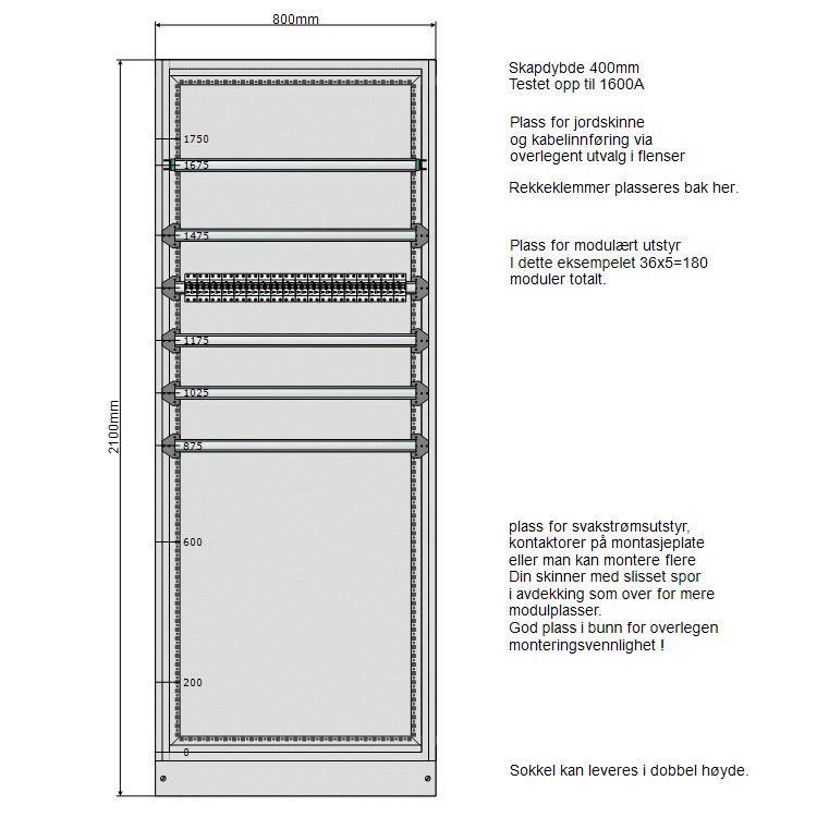 Underfordeling 800 mm IT 230V fra Elskap